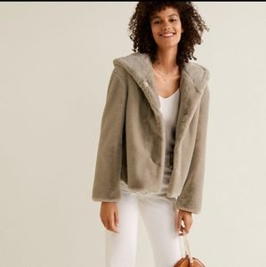 Mango hooded faux fur jacket xs